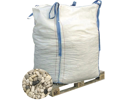 EXCLUTON Siergrind wit 16-32 mm Bigbag 1000 kg Big Bag gevuld met siergrind op een pallet