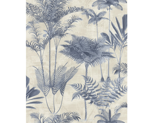 RASCH Vliesbehang 555127 Lirico bladeren blauw Behang met palmen en varens patroon