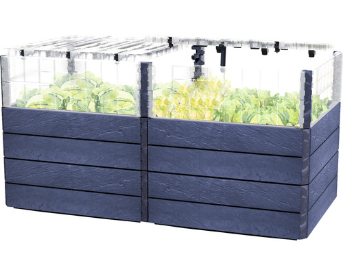 GARANTIA Verhoogde plantenbak met waterbesparingssysteem Ergo Quadro Turbo Plus 2L 80 steenlook 160x80x80 cm, 840 L