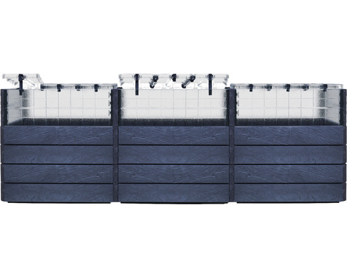 Drie kunststof verhoogde plantenbakken met irrigatiesysteem