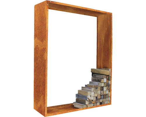 Decoratief stalen frame met houtstapel
