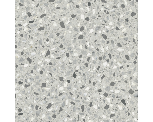 Close-up van een vloertegel in terrazzo-design met diverse steenslag