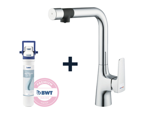 Waterkraan met waterfilter en BWT Logo