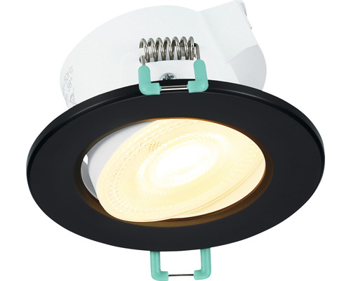 Inbouwspot met ronde, zwarte fitting en licht