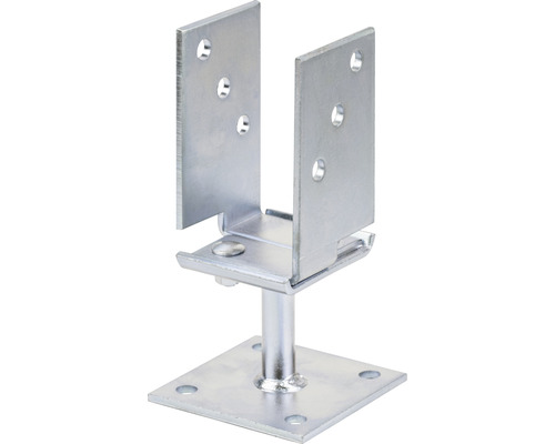 GAH.ALBERTS U-paalhouder 110x70 mm verstelbaar 71-131 mm galv. geel verzinkt Metalen paaldrager met vierkante voetplaat en U-vorm