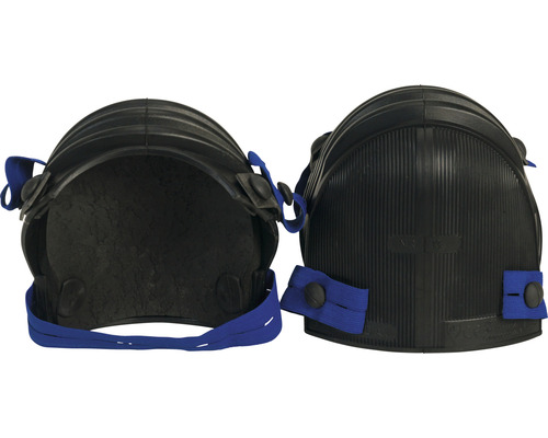 Paar zwarte kniebeschermers met blauwe banden