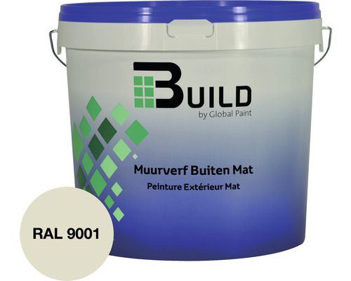BUILD Muurverf buiten mat RAL 9001 10 l Emmer met matte buitenmuurverf