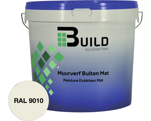 BUILD Muurverf buiten mat RAL 9010 10 l Emmer met gevelverf voor buiten, kleur RAL 9010