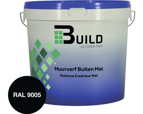 BUILD Muurverf buiten mat RAL 9005 10 l Emmer met matte buitenmuurverf