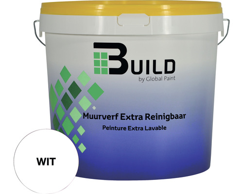 BUILD Muurverf extra reinigbaar mat wit 10 l Eimer met afwasbare muurverf