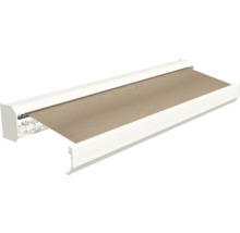 Zonnescherm met wit frame en beige doek