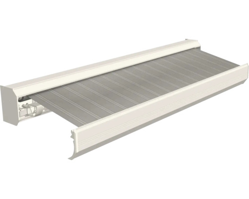 SOLUNA Zonnescherm Solide Luxe 550x300 cm met smart motor rechts, dessin 285 Zonnescherm met grijze stof en licht frame