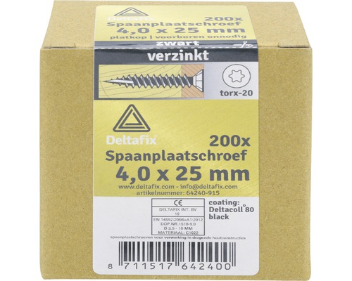 Deltacoll 80 spaanplaatschroeven 4,0 x 25 mm, 200 stuks, Torx