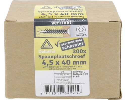 Spaanplaatschroeven 4,5 x 40 millimeter, platte kop, verzinkt, 200 stuks