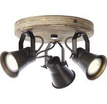 Plafondlamp met drie spots en houten voet