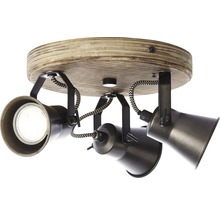 Plafondlamp met drie spots en houten detail