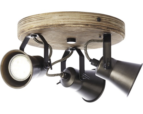 Plafondlamp met drie spots en houten detail