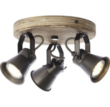 Plafondlamp met drie spots en houten plaat