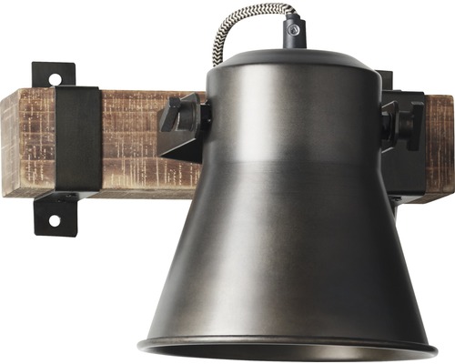 Wandlamp met houten voet en metalen elementen