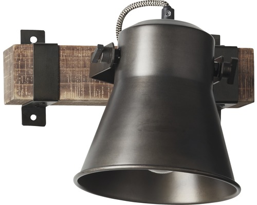 Wandlamp met houten blok en verstelbare metalen kap