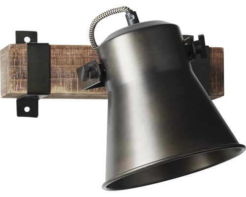 Wandlamp van metaal met houten houder