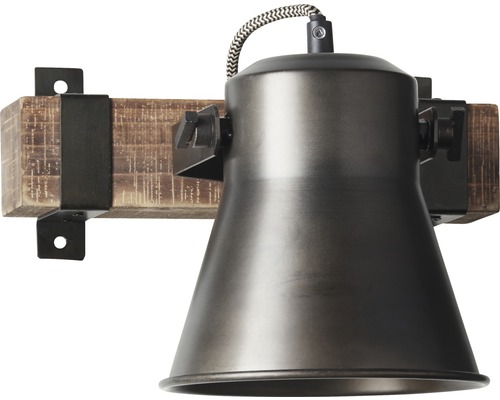 Wandlamp met houten steun en metalen kap