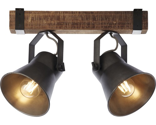 Plafondlamp met twee spots aan een houten balk