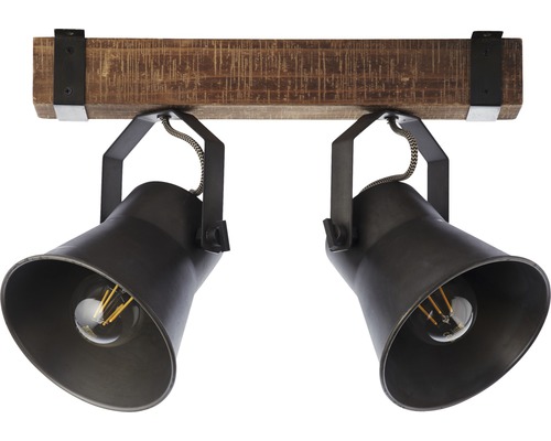 Plafondlamp met twee spots en houten balk