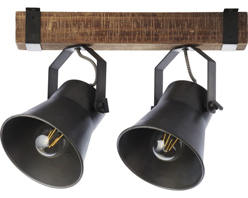 Plafondlamp met twee spots en houten balk