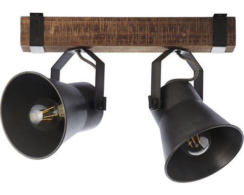 Plafondlamp met twee spots en houten balk