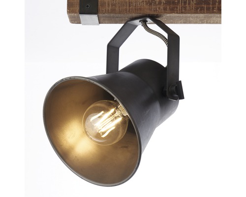Plafondspot met lamp aan houten balk