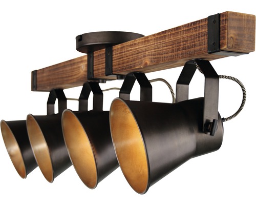 Plafondlamp met vier spots van hout en metaal