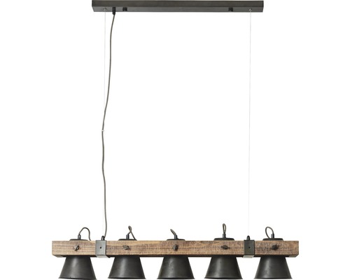 Hanglamp met hout en vijf lampenkappen