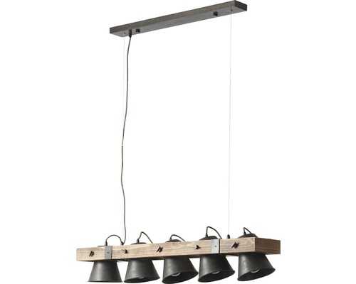 Hanglamp met vijf lampen en houten balk