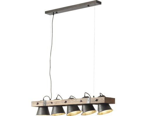 Hanglamp met vijf lampen en houten details