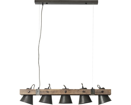 Hanglamp met vijf lampen van hout en metaal