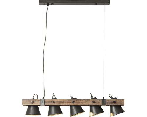 Hanglamp met vijf spots en houten balk