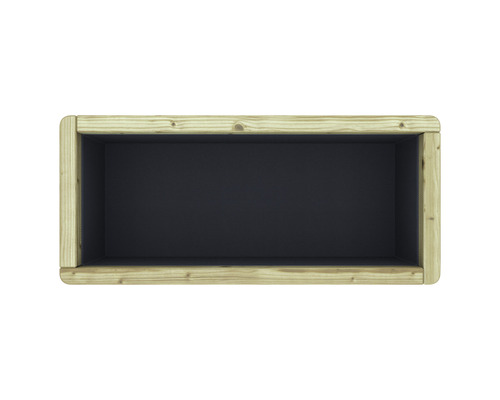 Rechthoog houten plantenbed van bovenaf