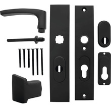 Deurbeslagset met deurklink, rozet, schild, schroeven en vierkantstift