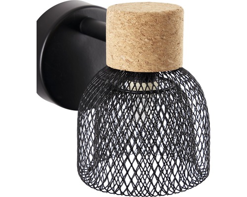 Wandlamp met zwart draadframe en kurken bovenkant