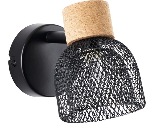 Zwarte wandlamp met kurken fitting en metalen gaas