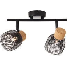 Plafondlamp met twee lampen, metaal en kurk