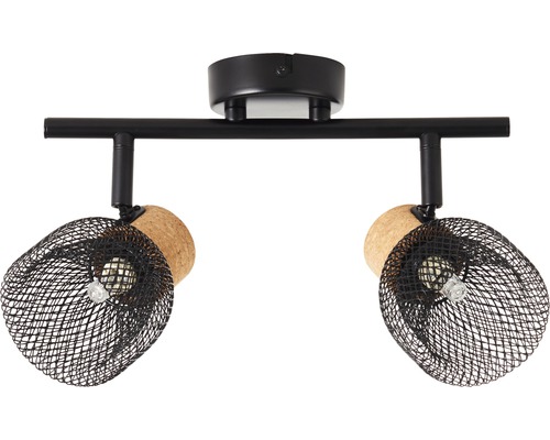 Plafondlamp met twee spots, van metaal en kurk