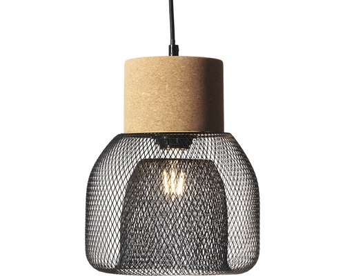 Hanglamp met kap van zwart metaaldraad en kurk element