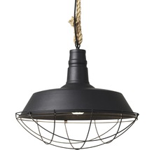 Zwarte hanglamp met kooi en touwophanging
