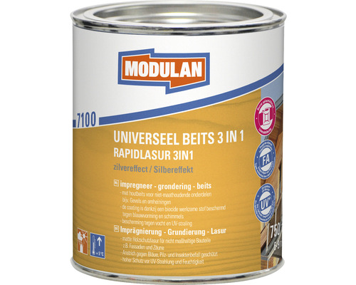 MODULAN 7100 Universeel beits 3-in-1 mat zilvergrijs 750 ml