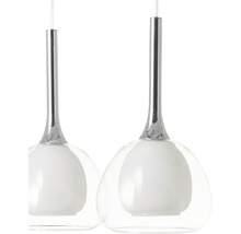 Twee hanglampen met glazen kap en metalen element