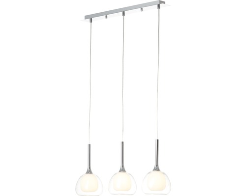 Hanglamp met drie lampen en heldere glazen kappen
