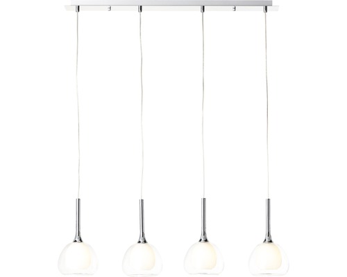 Hanglamp met vier lampen en transparante lampenkappen