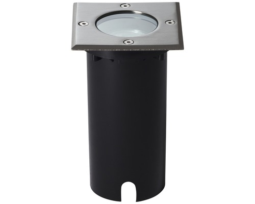 Grondinbouwspot met vierkant roestvrijstalen frame en cilindrische behuizing